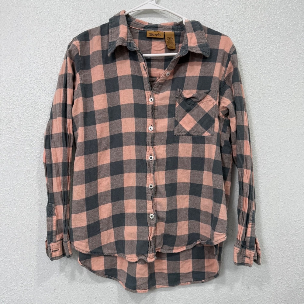 Wrangler Womens Pink Gray Buffalo Plaid Flannel Shirt Medium LW8053M